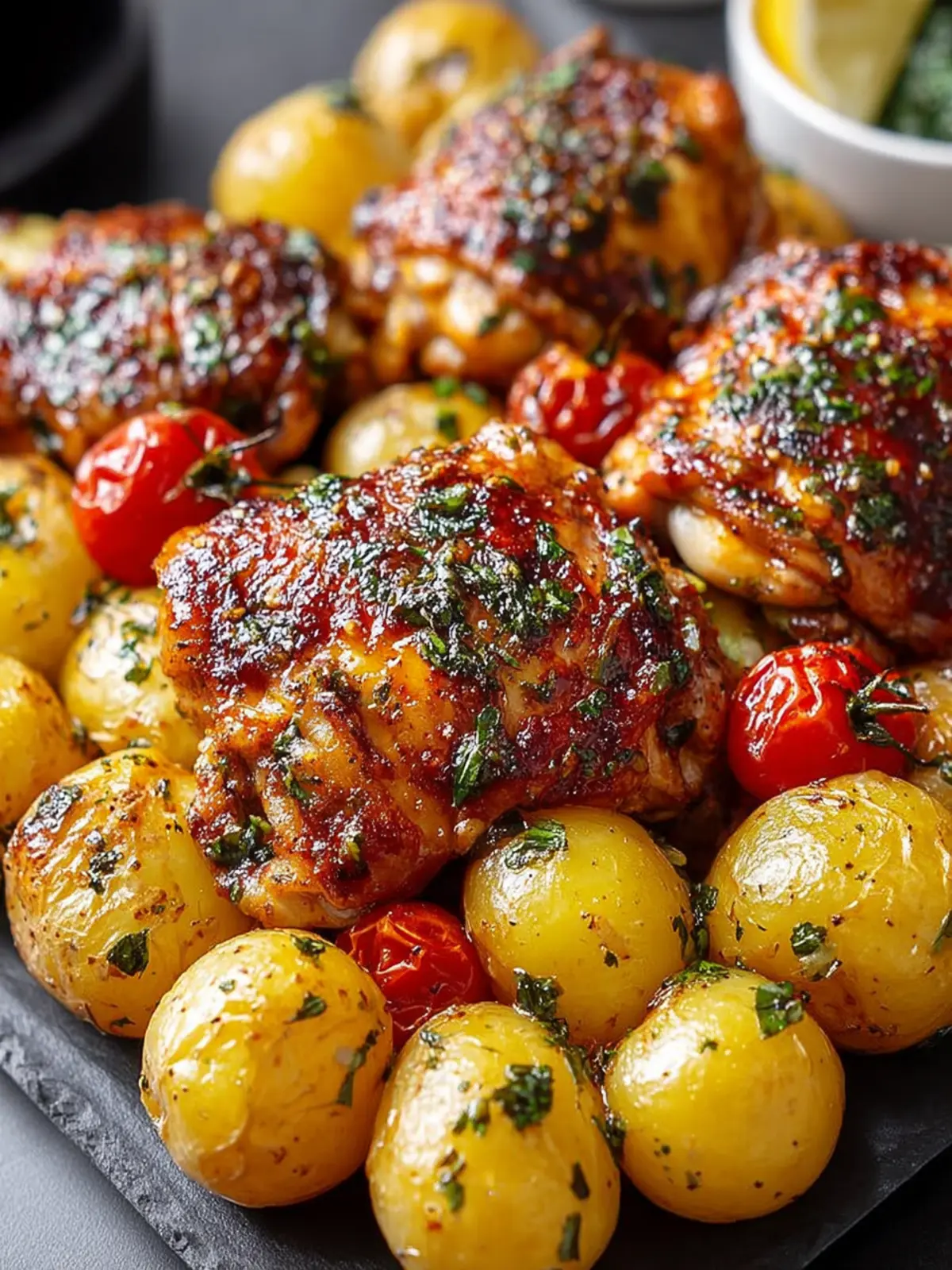 Roasted Mediterranean Chicken Thighs with Crispy Baby Potatoes First Image