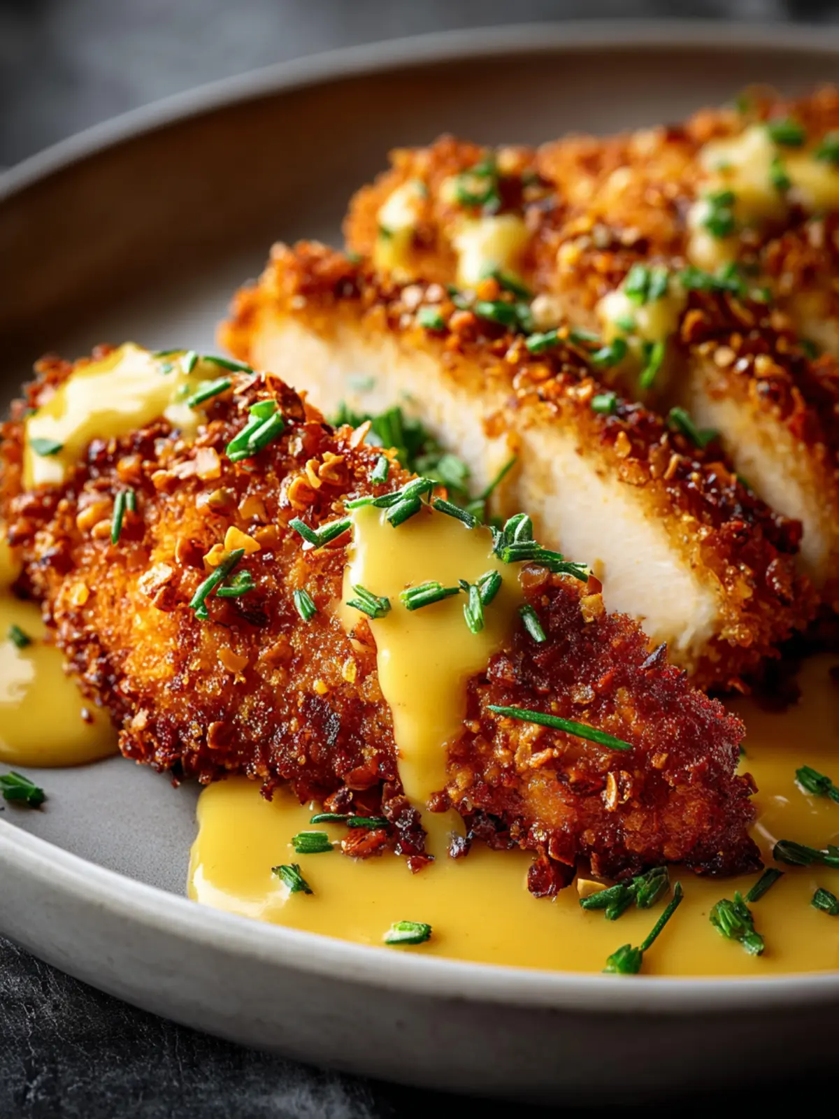Pretzel Crusted Chicken with Cheddar Mustard Sauce Recipe First Image