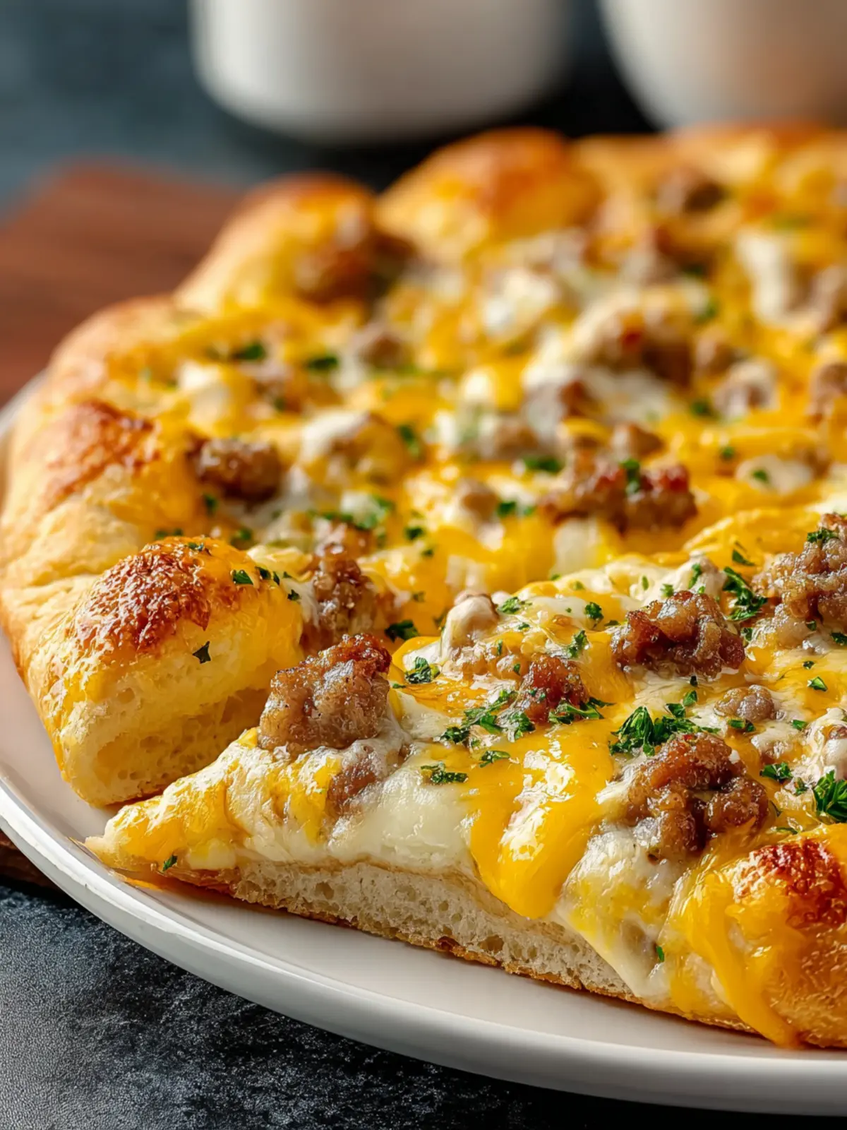 Delicious Sausage Gravy Crescent Roll Breakfast Pizza First Image