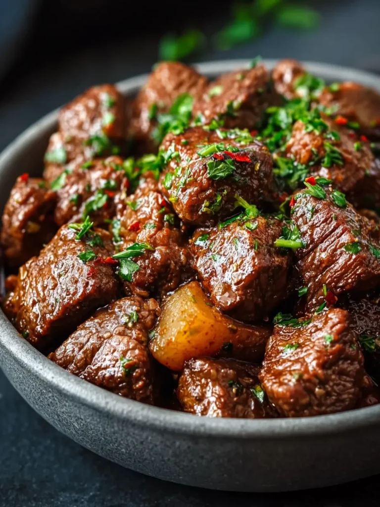 High Protein Slow Cooker Garlic Butter Beef Bites First Image