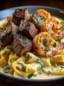 Mouthwatering Blackened Steak Shrimp Alfredo Recipe First Image